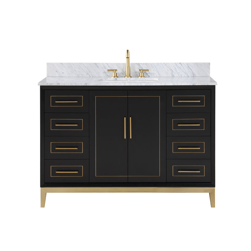 Gracie 48'' Single Bathroom Vanity with Top, Midnight Black, Carrara Marble