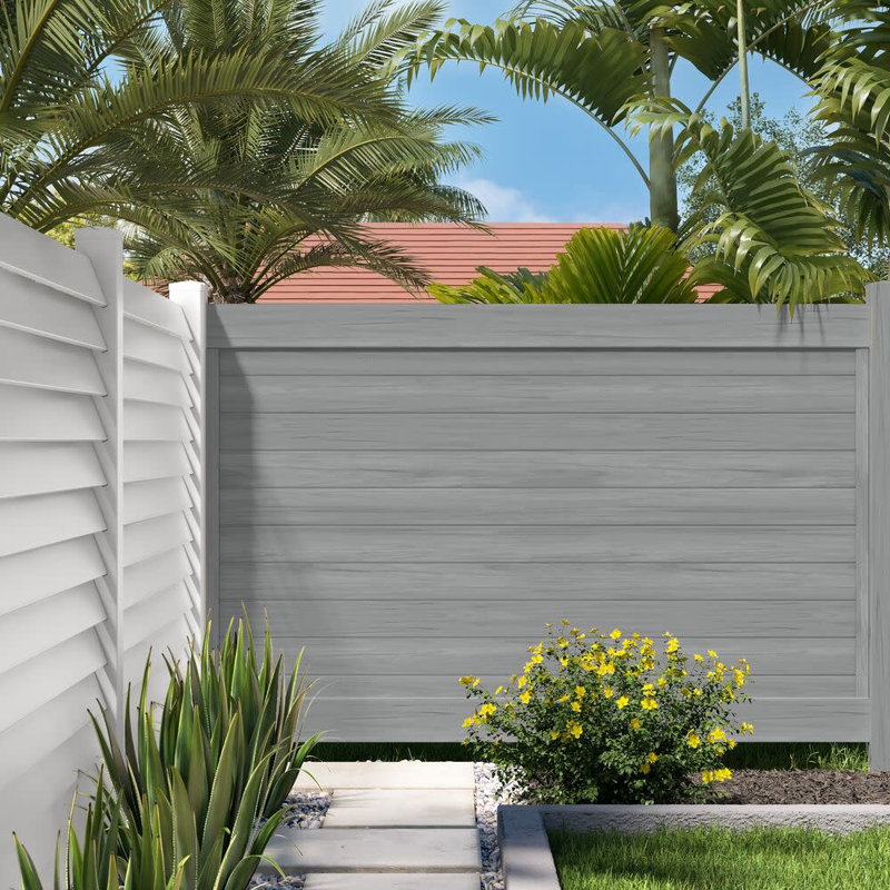 Horizontal Fence Driftwood Vinyl Privacy Panel Kit, 70.5" H x 90.75" W x 5" D