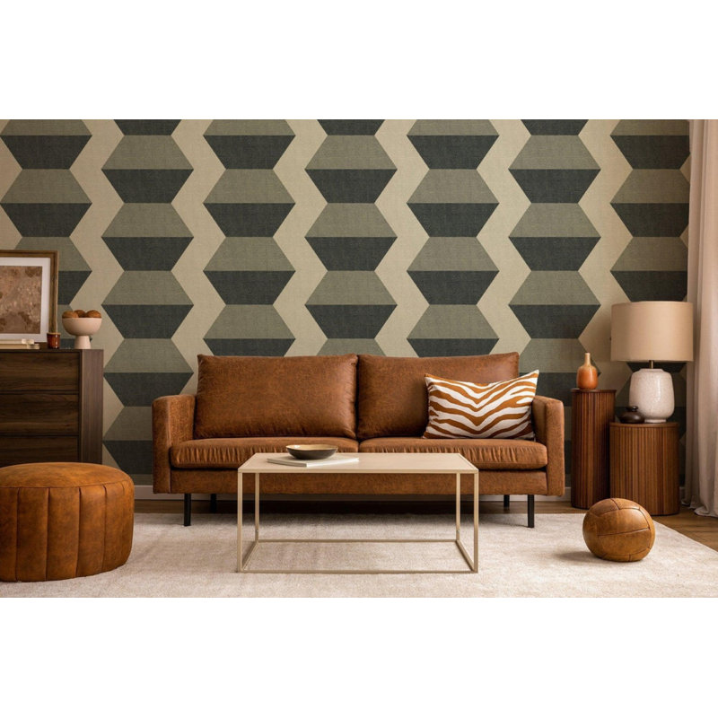 Infinity Blocks - Lacquered Wallpaper, Sage, Faux Grasscloth, Non-Pasted