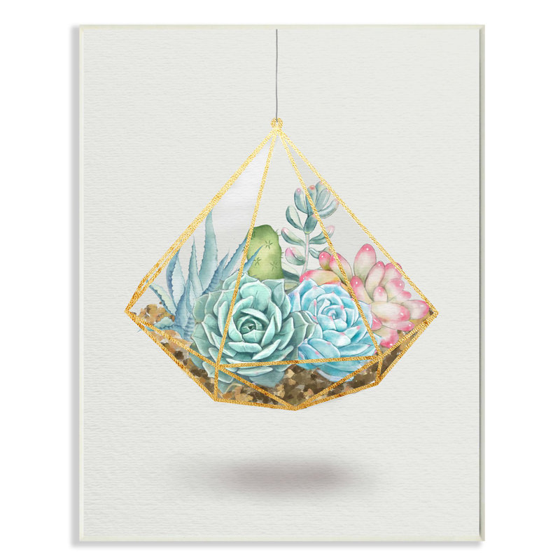 «Succulent Basket Gold Grey», impression, Plaque murale, H 15 po x l 10 po