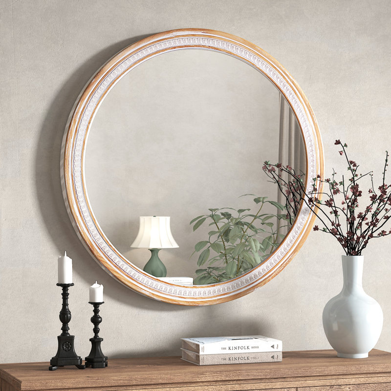 Miroir rond rond en bois