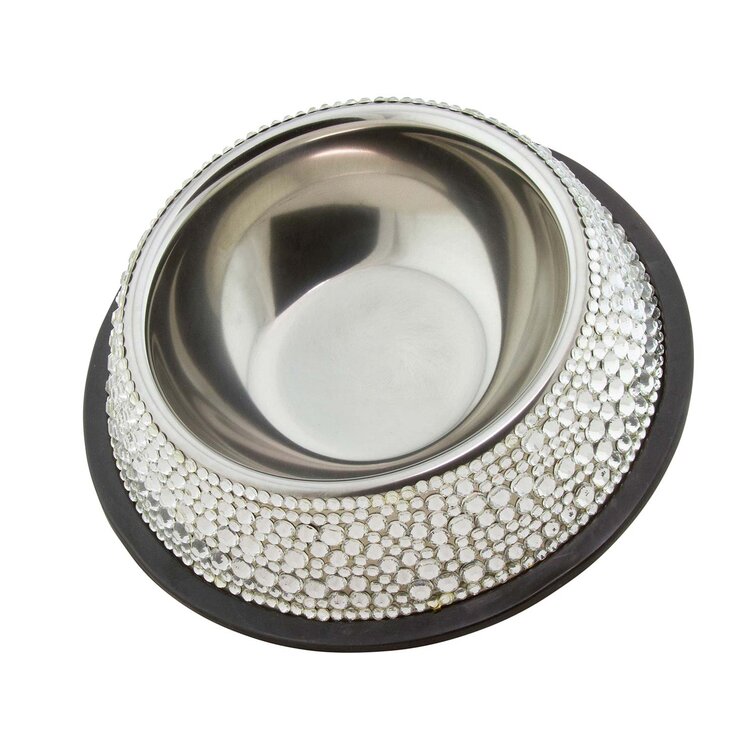 Double Pet Bowl Bling Bling Rhinestone Cat Dog Food Water Feeder