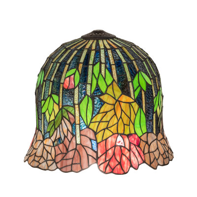 Abat-jour cloche en verre 11,5 po de couleur cobalt / vert à feuilles / jaune / rose