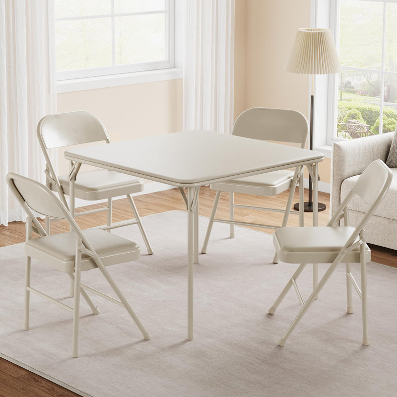 Ensemble 5 pièces de table de salle à manger et chaises pliantes - Table carrée portable avec 4 chaises rembourrées en métal pliables en polyuréthane - Aucun assemblage requis - Idéal pour la salle à manger, le salon, le bureau ou le camping