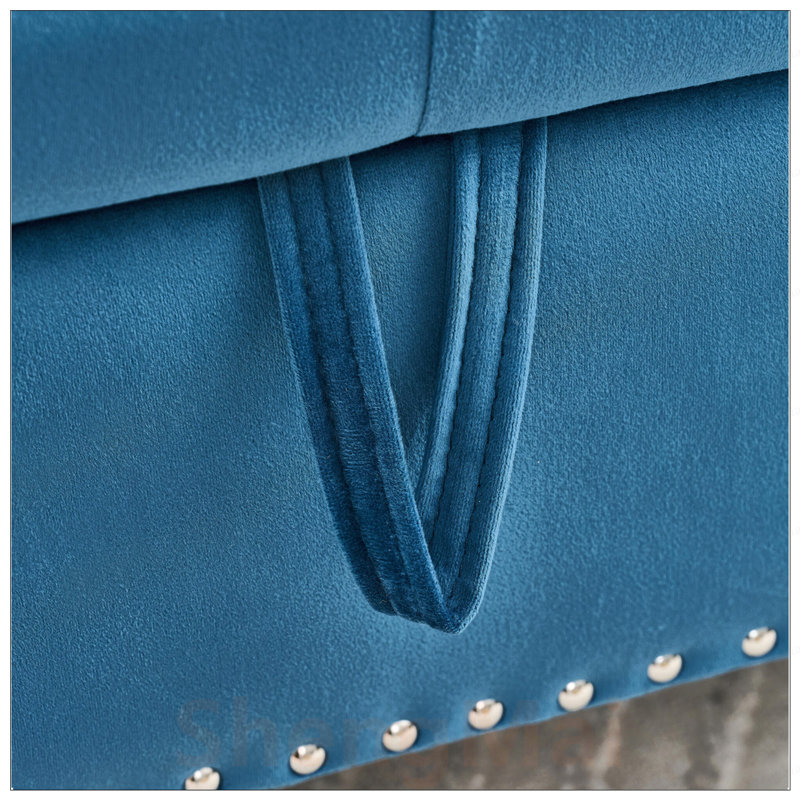 Banc de rangement en velours doux avec boutons en cristal et 1 coussin, idéal pour l'organisation de la chambre à coucher et du salon