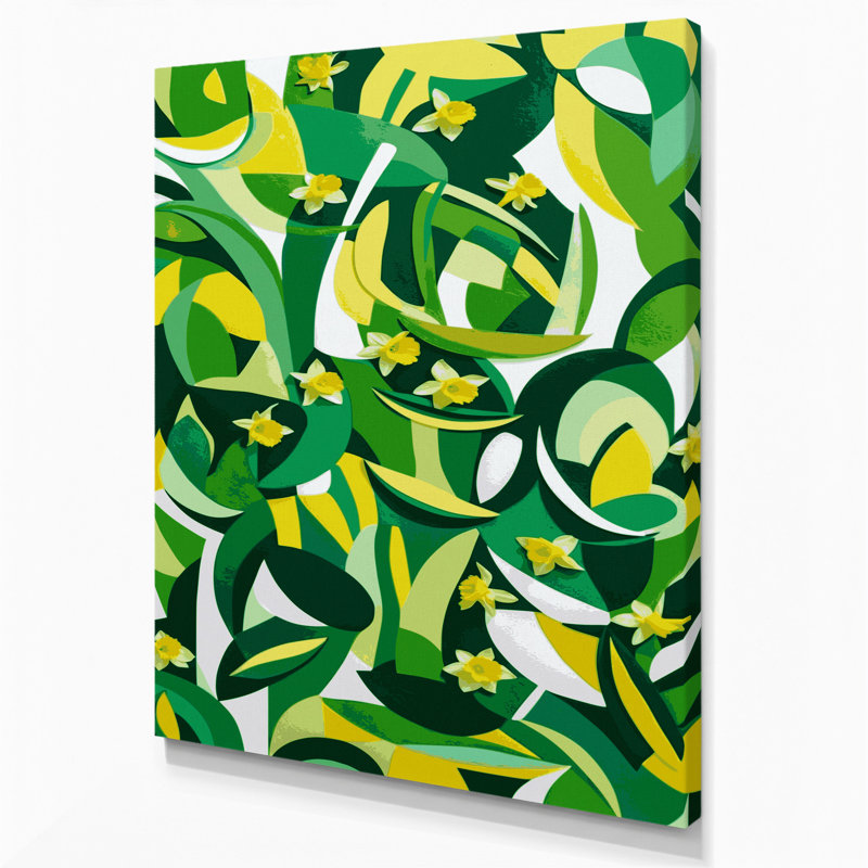 Abstrait, formes 56, art mural sur toile verte, H 14 po x l 11 po
