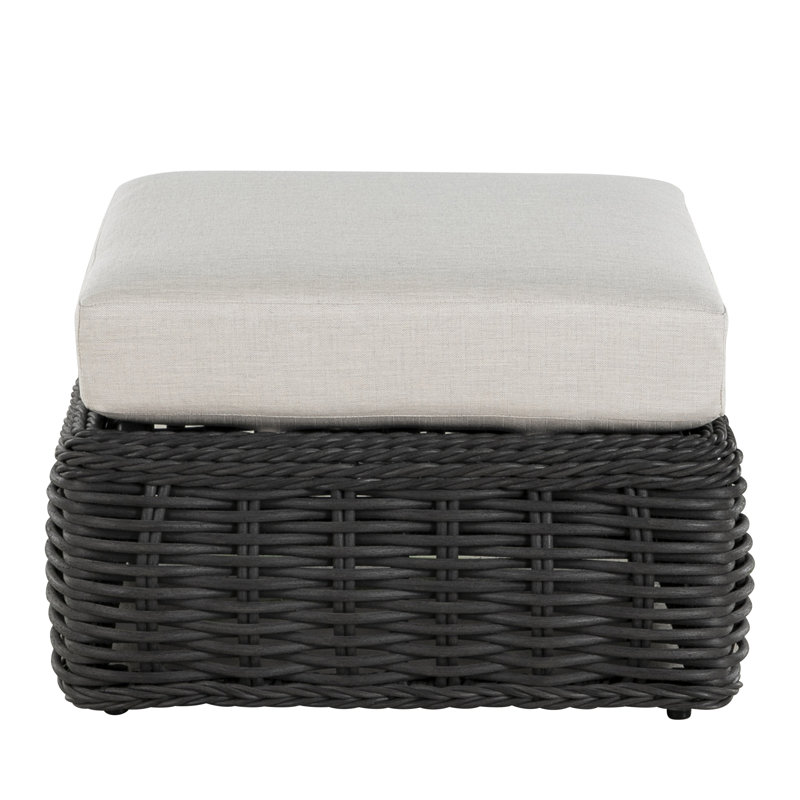 Soho Outdoor Ottoman with Cushion, No Welt, Indigo Velvet, Raffia