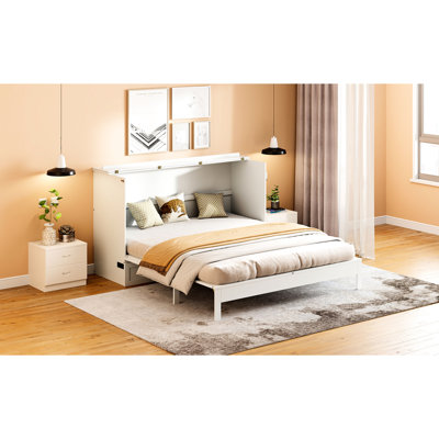 Grand lit blanc avec tiroirs fonctionnels pour l'extérieur et port de charge offrant un grand espace de rangement avec option de style pour les petits espaces
