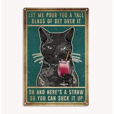 Wall Decor Office Dorm Den Humor Personality Vintage Retro Tin Sign - Tall Glass of Get Over It