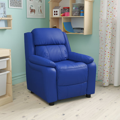 Deluxe Padded Contemporary Kids Recliner with Storage Arms