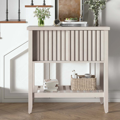 Entryway Console Table with Sliding Drawer Doors and Storage Shelf for Hallway, Living Room, or Office