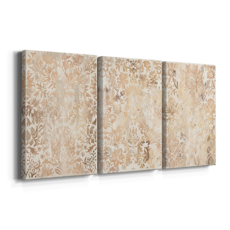 Noyer damassé I - Toile tendue sur mesure avec châssis - 3 pièces, H 12 po x l 24 po