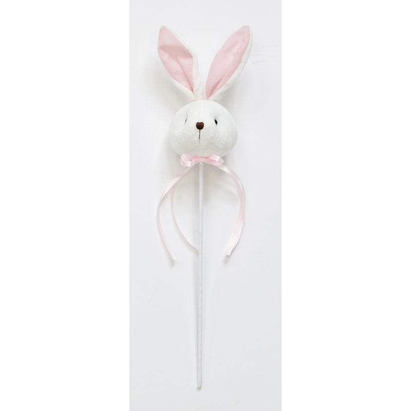 Tête de lapin de Pâques 7 "avec oreilles sur tige 12", blanc et rose, ensemble de 5