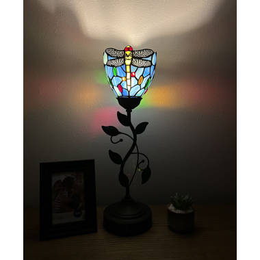 Lily Flowers Tiffany Style Glass Accent Table Lamp blue 1 Light Night Light  with ZJART