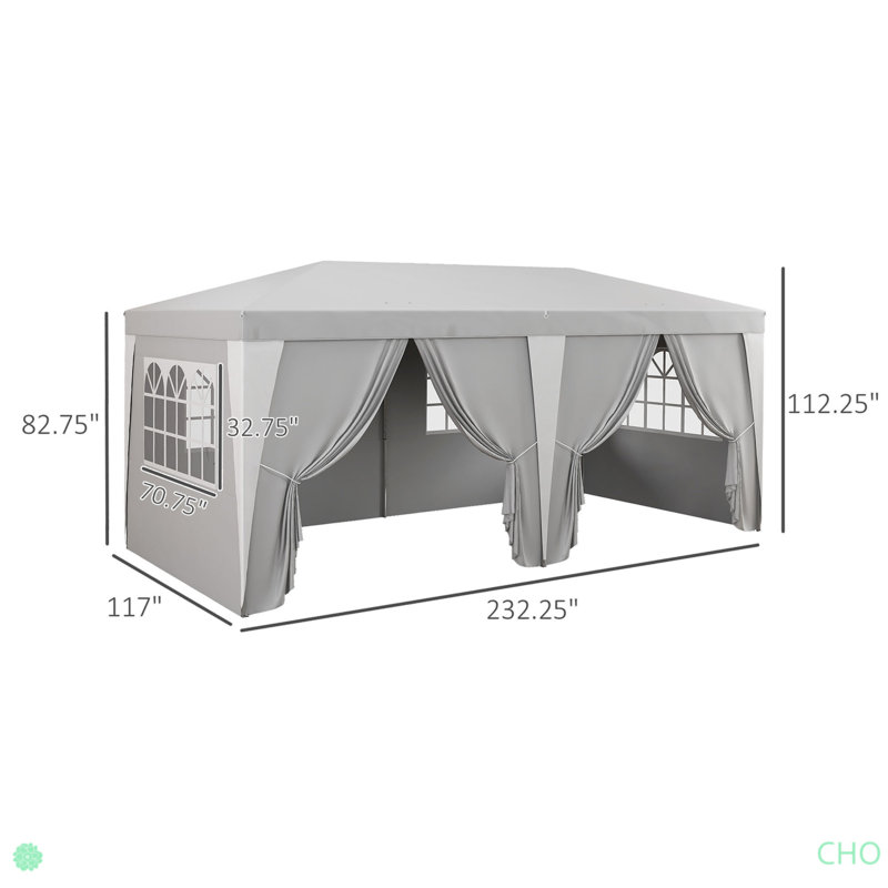 Tente pop-up avec 6 parois latérales amovibles, 4 fenêtres, grand auvent avec hauteur réglable, abri de jardin instantané pour les événements extérieurs, les fêtes et les mariages