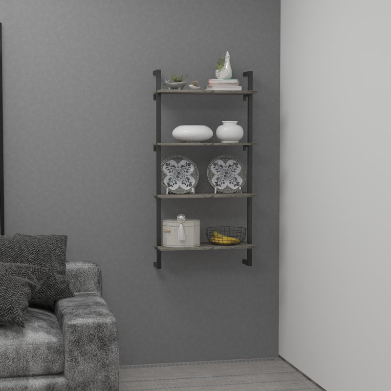 Ksandra Floating Bookcase, Oyster Gray, 47.6" H x 23.6" W x 9.8" D
