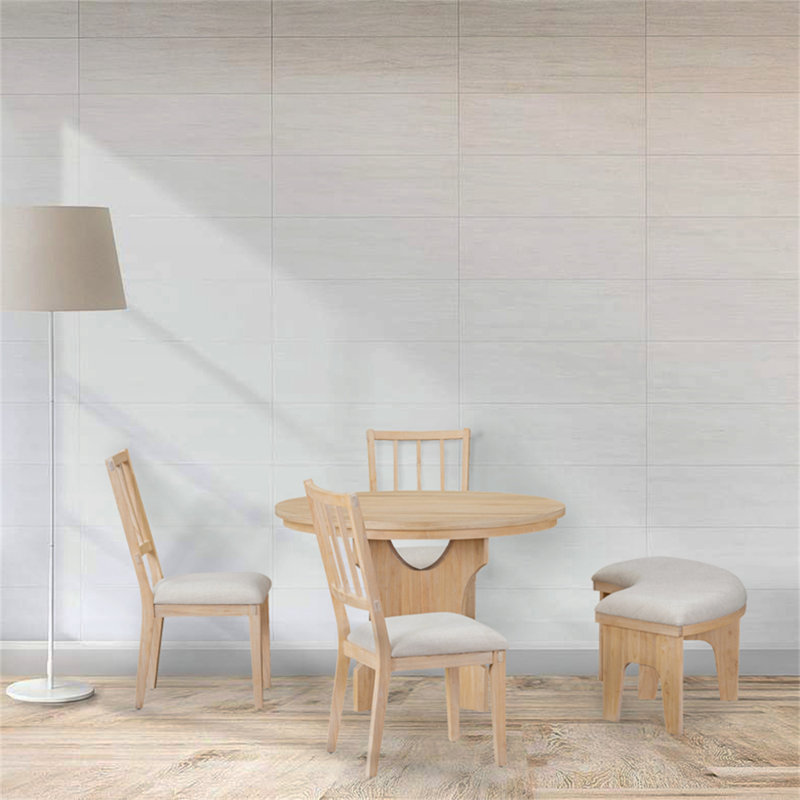 3 - Person Four Leg Dining Set, Natural Wood Wash, Beige/Natural Wood Wash