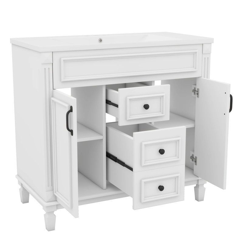 Meuble-lavabo autoportant 36 po avec 2 portes et tiroirs à fermeture en douceur, Blanc, Noir
