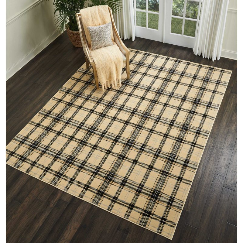 Tapis crème / noir Hankinson Prague, Rectangle 5 pi 3 po x 7 pi 3 po