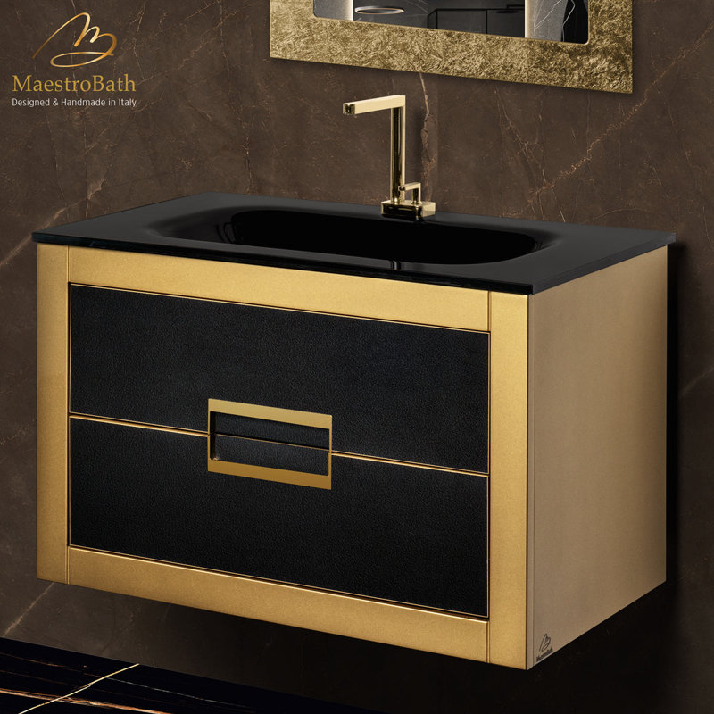 Danya 32'' W Single Vanity, Black, Gold, Gold