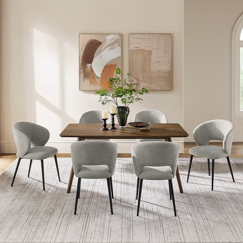 Angel 22''W Modern Ergonomic Dinning Chair With Metal Legs, 6, Gray