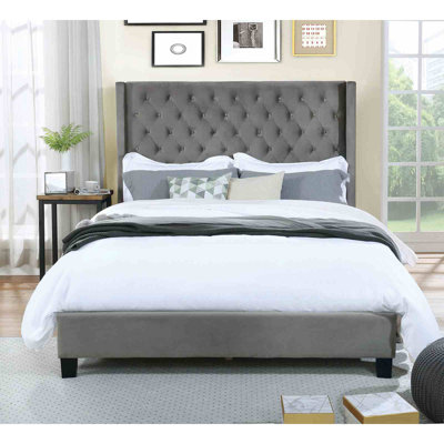 Lit escamotable en tissu capitonné de style transitionnel pour lit très grand 1 pièce Transitional