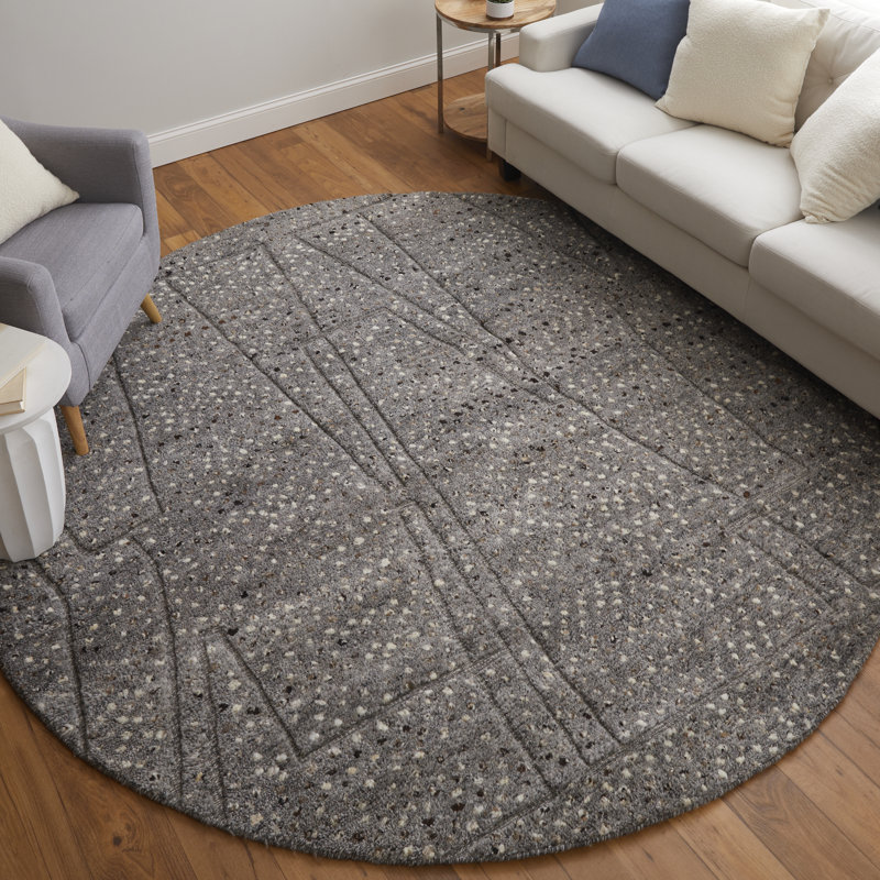 Dering Modern Polka Dots, Gray/Tan/Taupe Area Rug, Round 8'