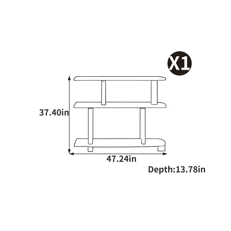 Bibliothèque en bois massif de style italien, (2 tablettes) H 37,4 po x l 47,24 po x P 13,78 po