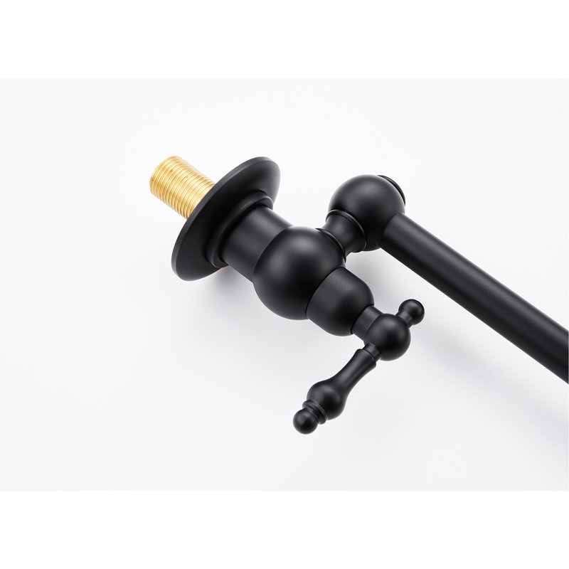 Matte Black Faucet For Wall Mounted Pot Filler, Folding Feature Space Economy, 360 Spin, Double Handles Stable Water Supply, Brass Compactness,