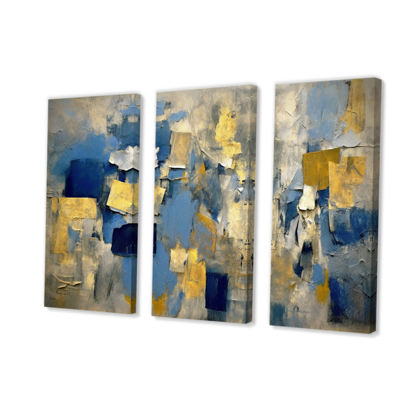Abstraction lyrique en bleu et jaune II 3 pièces, H 40 po x l 60 po x P 1 po
