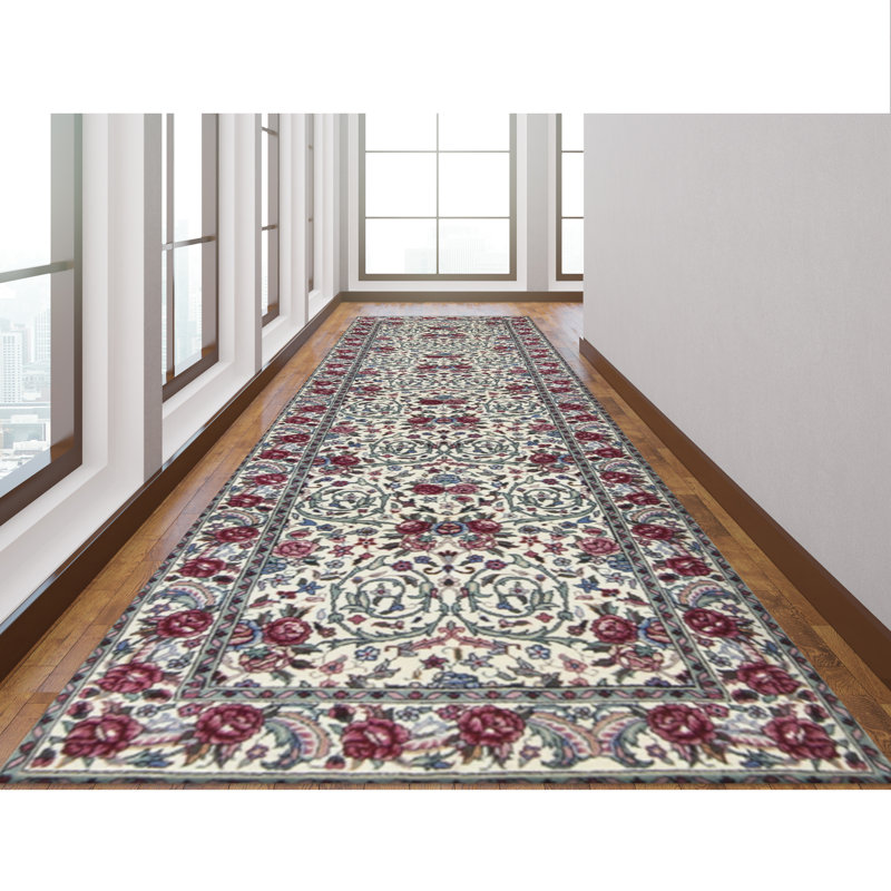 Chemin de table ivoire noué à la main de haute qualité, Tapis de couloir 2 pi 6 po x 12 pi