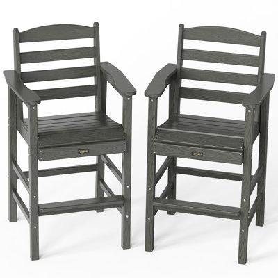 2-Piece HDPE Adirondack Outdoor Patio Bar Chairs Set by Dovecove