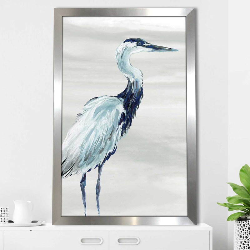 By The Sea Crane I - Peinture, H 27,5 po x l 21,5 po x P 0,75 po, Encadrement argenté