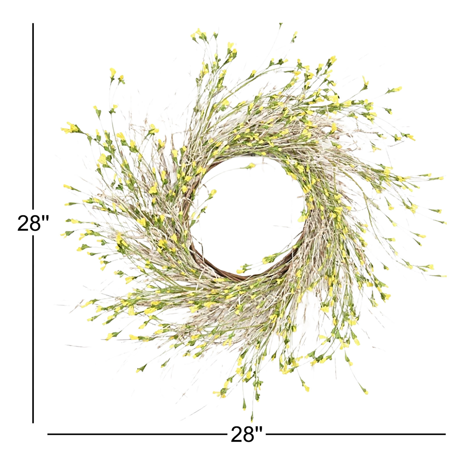 28" Handcrafted Birch, Wildflower No Holiday Wreath, Yellow