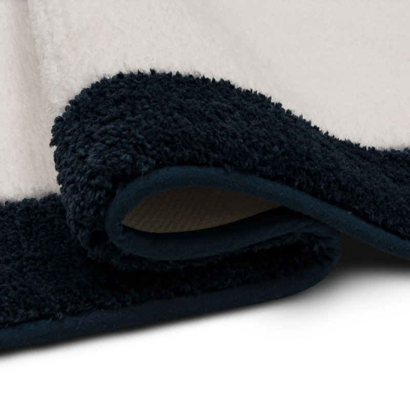Counterpoint Casual Geometric Knitted Machine Washable Bath Mat, Indigo/White, 20" W x 34" L