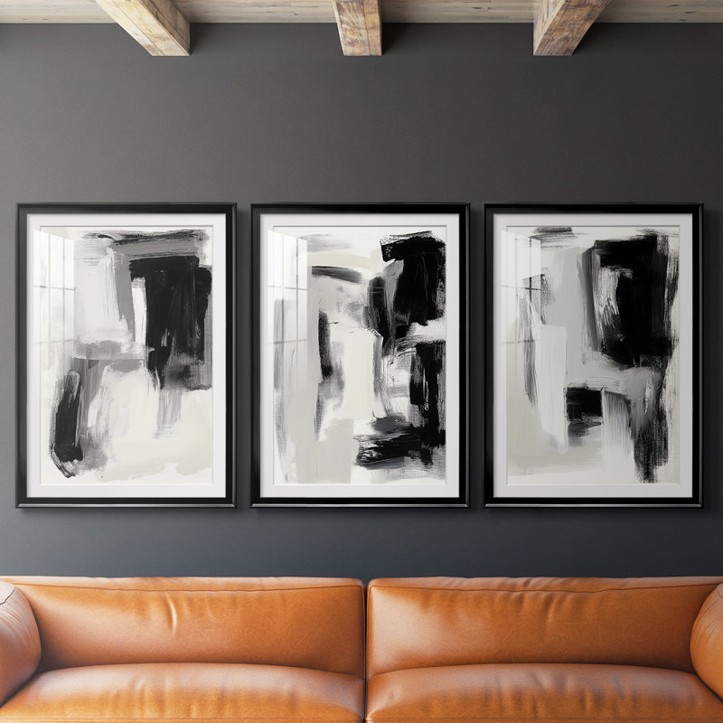 Série ABSTRACT DCCLxx - Impression sur mesure encadrée de qualité supérieure - 3 pièces, Noir, H 30 po x l 63 po