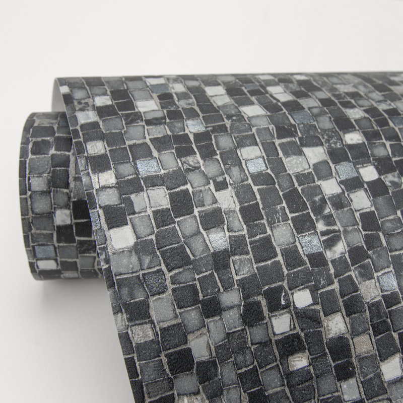 , Rouleau de papier peint mosaïque en pierre grise Ziggy L 33 pi x l 20,9 po, Gris anthracite
