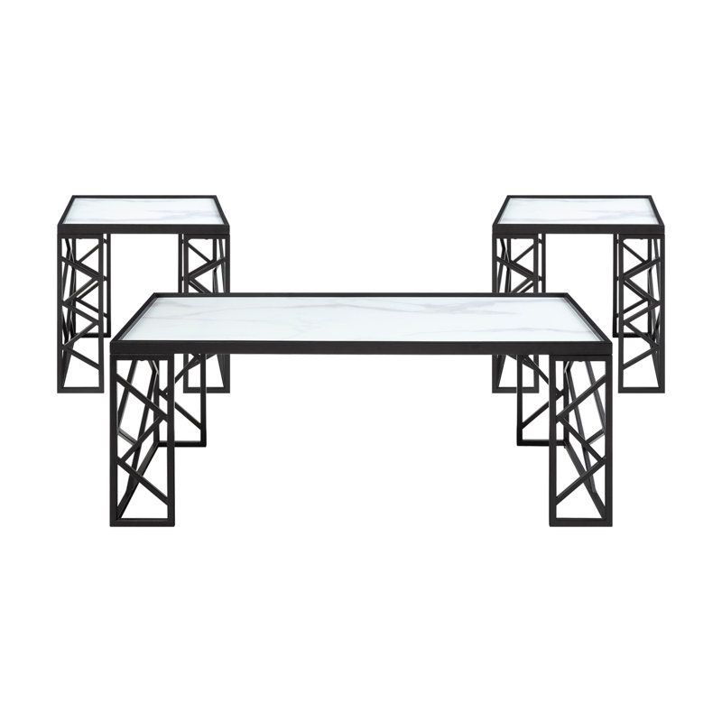 Occasional 3Pc Tables Set Table basse en verre trempé et tables de bout