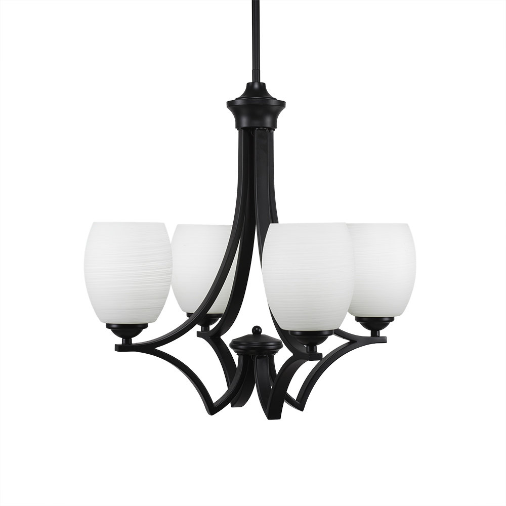 Zilo 4 Light Uplight Chandelier Shown In Matte Black Finish With 5" White Linen Glass Red Barrel Studio® Shade 