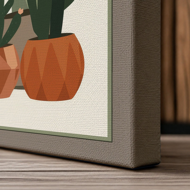 Cacti in Terra Cotta Botanical - Wrapped Canvas, 24x16 - 61.0 x 40.6 cm, Taupe Border
