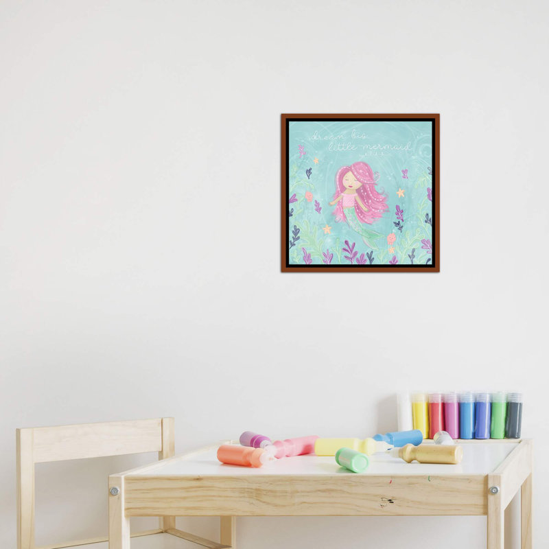 Sirène et pieuvre I - impression, H 18 po x l 18 po x 1,5 po, Toile avec cadre en bois classique, Pas de tapis