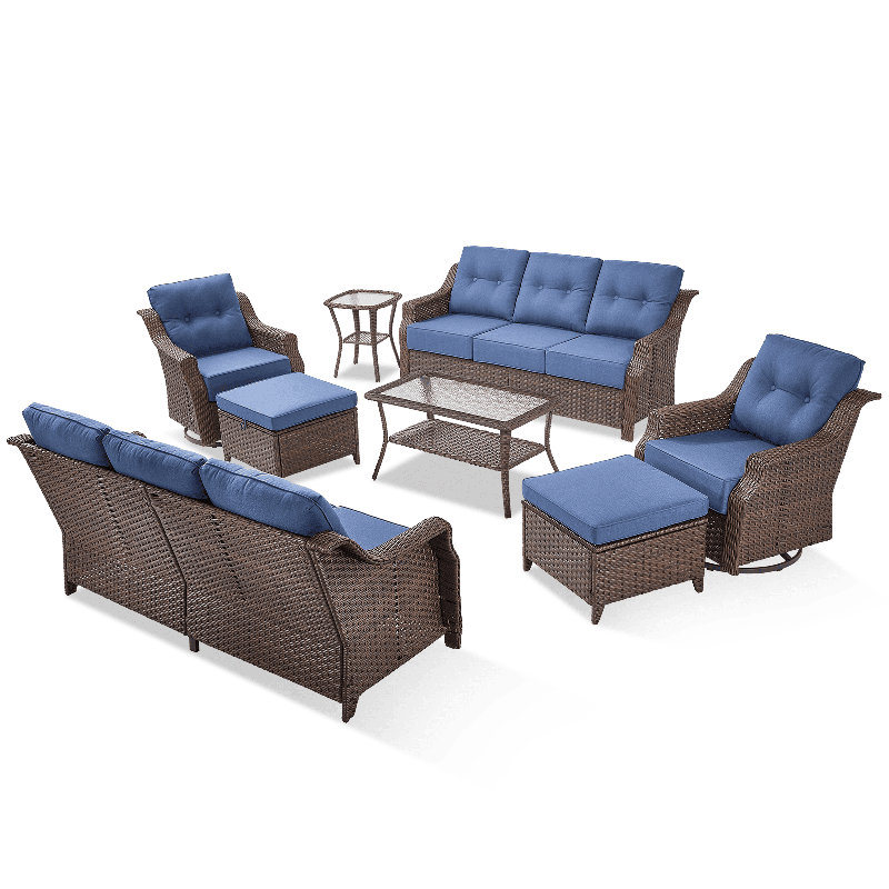 Elona 8-Piece Outdoor Sofa Seating Group With 2 Sofas And 6" Thickness Cushions, Blue