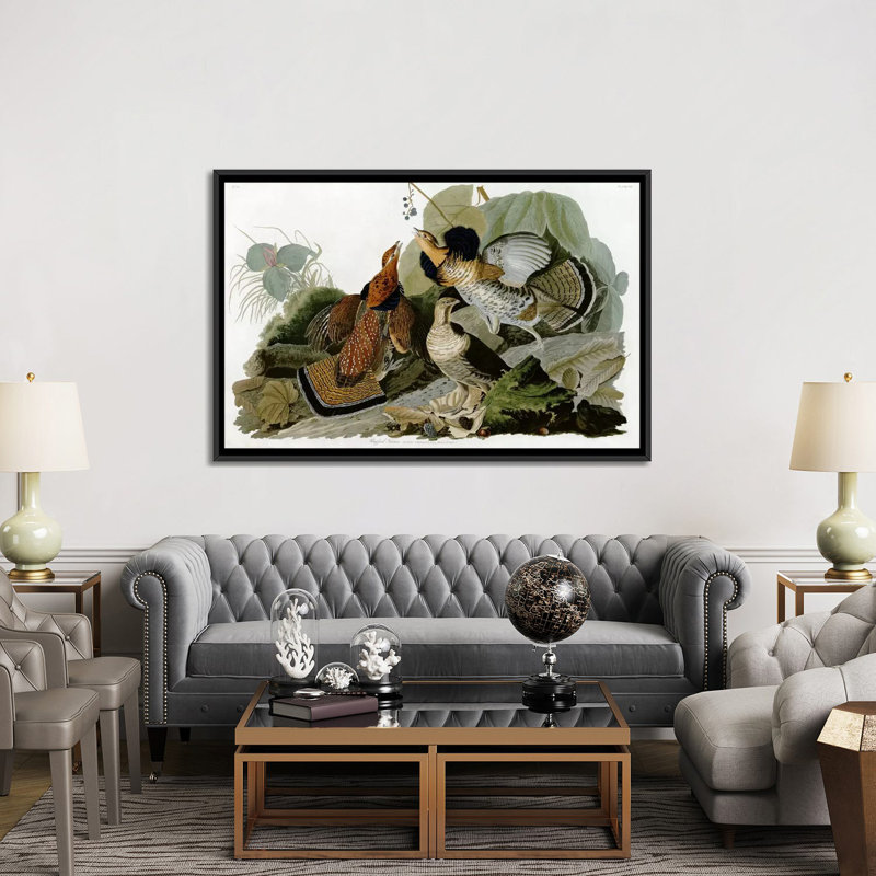«Ruffed Grouse» par John James Audubon, impression sur toile, H 40 po x l 60 po x P 1,5 po, Toile avec cadre noir