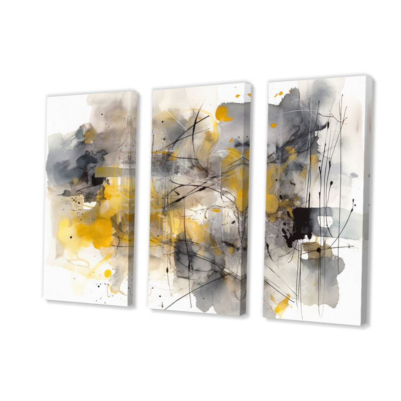 «Yellow and Gray Beyond the Canvas II», reproduction de toile tendue 3 pièces, H 32 po x l 48 po x P 1 po