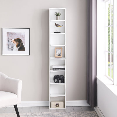8-Tier Adjustable Bookshelf, Ultra-Thin Storage Cabinet With Wavy Border Design, Freestanding Bookcase For Living Room