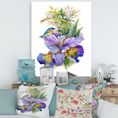 " Purple Iris With Birds " Painting Print