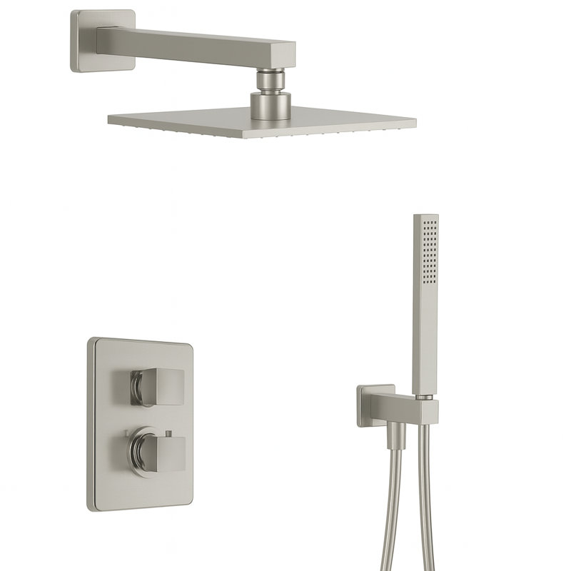 Scala Thermostatic Shower System with 2-Way Diverter, 8-Inch Rain Shower Head and Wall Mounted Hand Shower, Valve Included