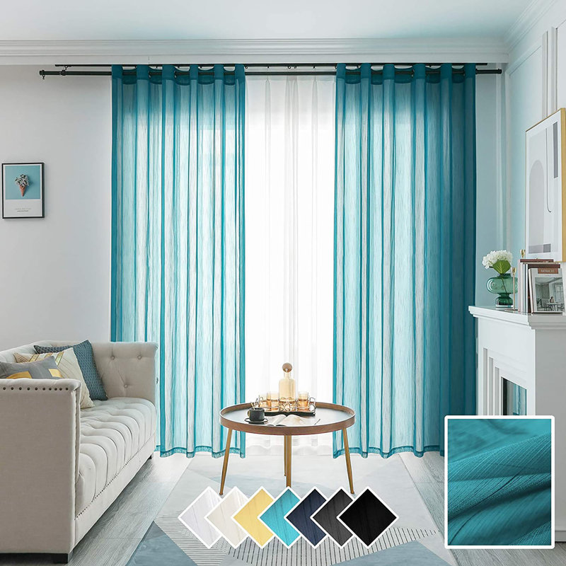 Ferriday Sheer Curtain Pair, Green, 52" W x 95" L