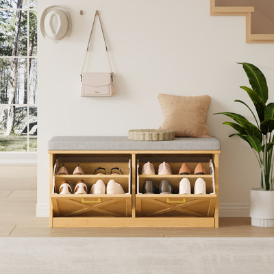 Banc de rangement rembourré 10 paires de chaussures Farmhouse avec tablettes réglables pour le vestibule, le couloir, le salon ou la chambre à coucher
