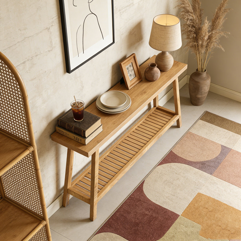 Farmhouse Entryway Table 2-Tier Sofa Table, Light Brown